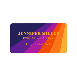 Purple and orange diagonal retro stripes label