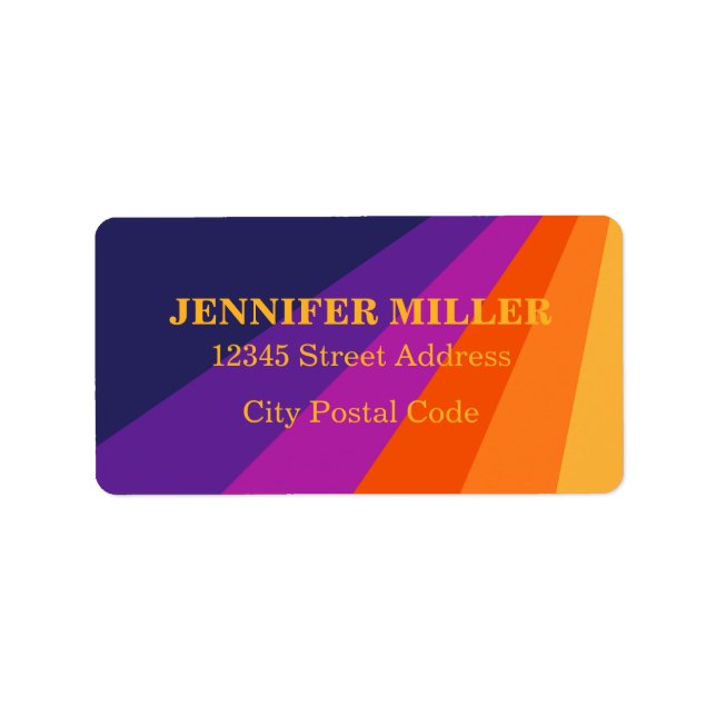 Purple and orange diagonal retro stripes label (Front)