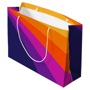 Purple and orange diagonal retro stripes large gift bag