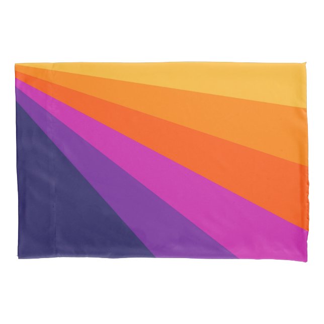 Purple and orange diagonal retro stripes pillowcase (Front)