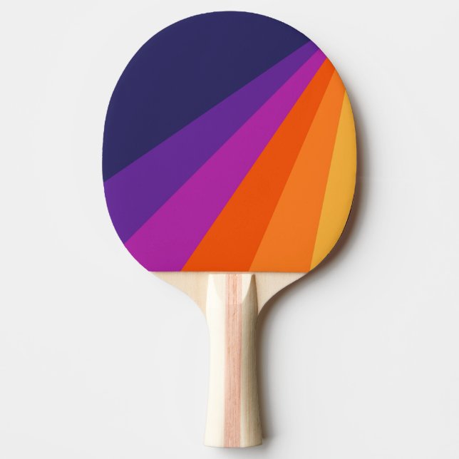 Purple and orange diagonal retro stripes ping pong paddle (Front)