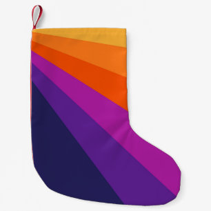 Purple and orange diagonal retro stripes small christmas stocking
