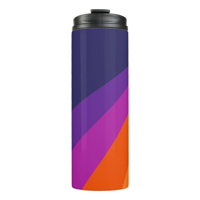Purple and orange diagonal retro stripes thermal tumbler (Front)