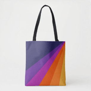 Purple and orange diagonal retro stripes tote bag