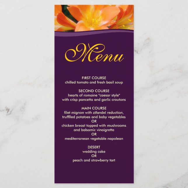 Purple and Orange Dinner Menu (Front)