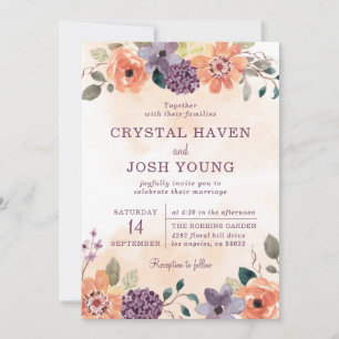 Purple and Orange Fall Floral Autumn Wedding Invitation