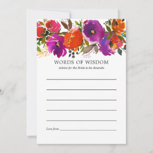 Purple and Orange Floral Bridal Shower Advice Card