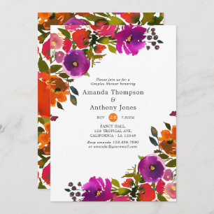 Purple and Orange Floral Couples Shower Invitation