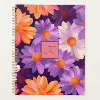 Purple and orange floral pattern with monogram planner