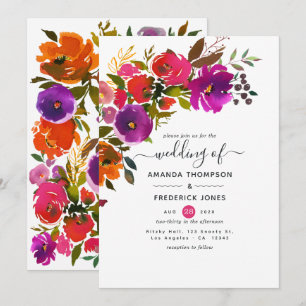 Purple and Orange Floral Wedding Invitation