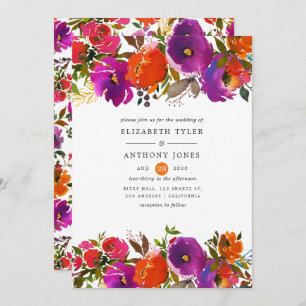 Purple and Orange Floral Wedding Invitation