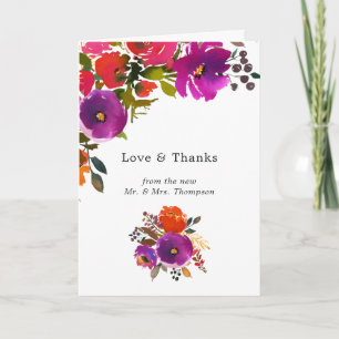Purple and Orange Floral Wedding Photo Thank You Card