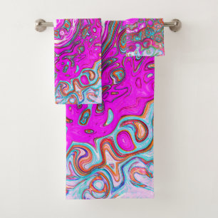 Purple and Orange Groovy Abstract Retro Swirl Bath Towel Set