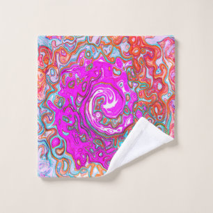 Purple and Orange Groovy Abstract Retro Swirl Bath Towel Set