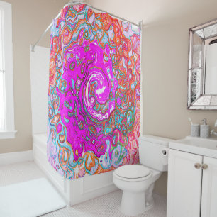 Purple and Orange Groovy Abstract Retro Swirl Shower Curtain
