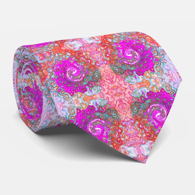 Purple and Orange Groovy Abstract Retro Swirl Tie (Rolled)