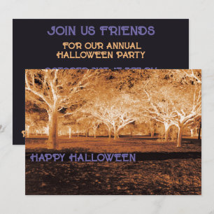 Purple and Orange Halloween Party Scary Woods Invitation