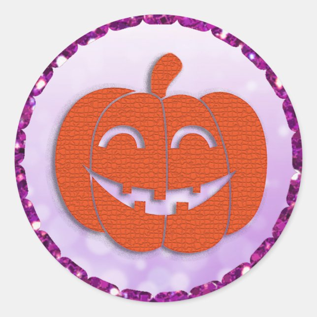 Purple and Orange Halloween Pumpkin Classic Round Sticker (Front)