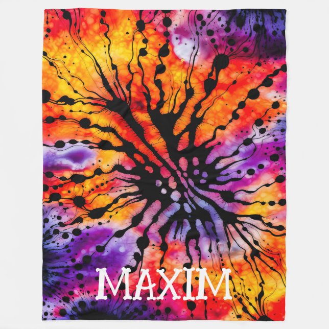 Purple and Orange Halloween Tie Dye Fleece Blanket (Front)