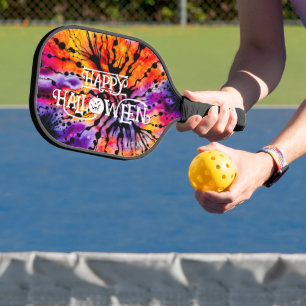 Purple and Orange Happy Halloween Tie Dye Pickleball Paddle