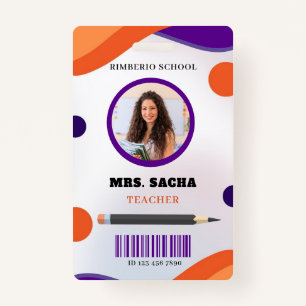 Purple and Orange Modern Teacher Portrait Company ID Badge