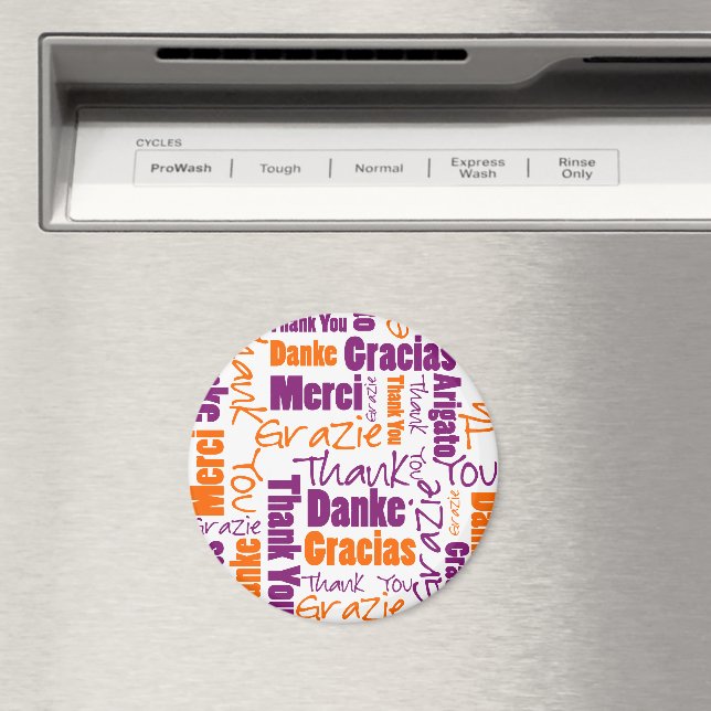 Purple and Orange | Multilingual Thank You Magnet (In Situ (Dishwasher))
