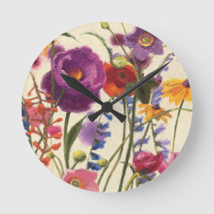Purple and Orange Poppy Melody Round Clock