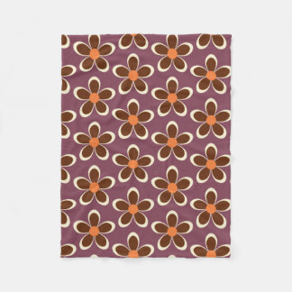 Purple and Orange Retro Flower Pattern  Fleece Blanket
