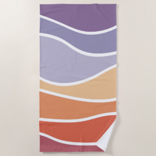 Purple and orange retro style waves beach towel