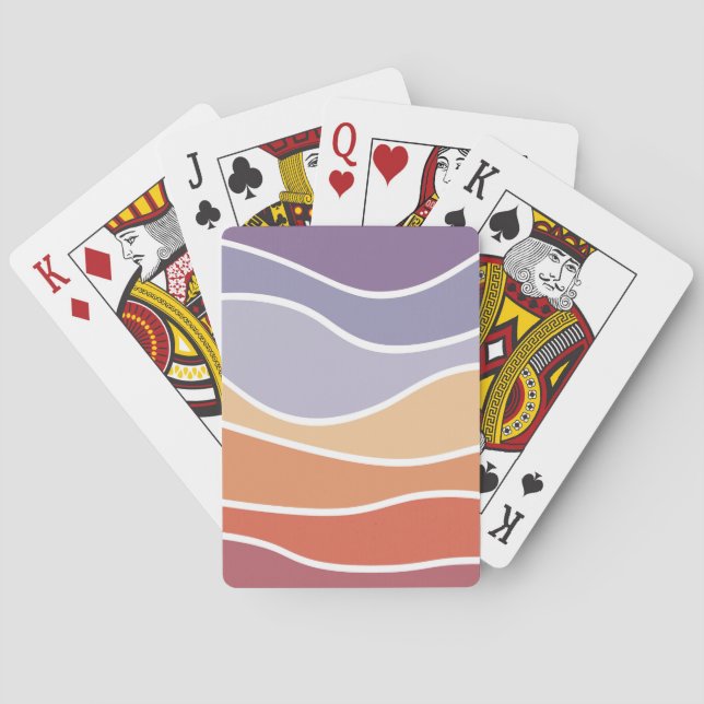 Purple and orange retro style waves playing cards (Back)