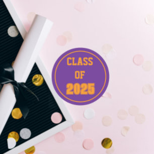 Purple and Orange School Class Year Classic Round Sticker