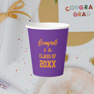 Purple and Orange School Colours Graduation Party Paper Cups