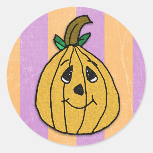 Purple and Orange Striped Pumpkin Halloween Classic Round Sticker
