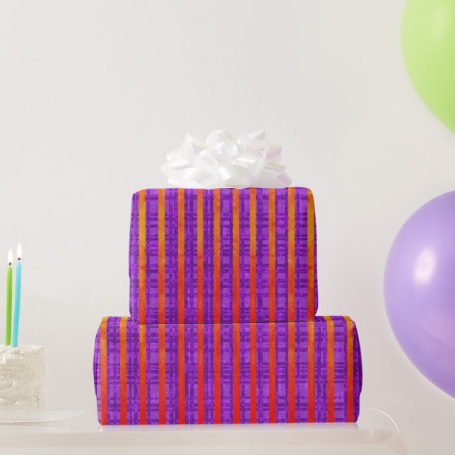 Purple and Orange, Stripes, Plaid, Polka Dots Wrapping Paper (Party Gifts)