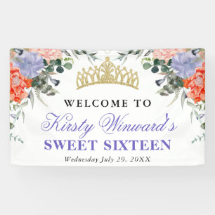 Purple and Orange Summer Flowers Sweet 16 Banner
