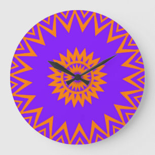 Purple and Orange Sun Rays Large Clock