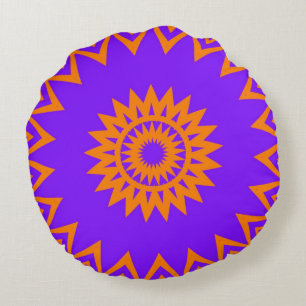 Purple and Orange Sun Rays Round Cushion