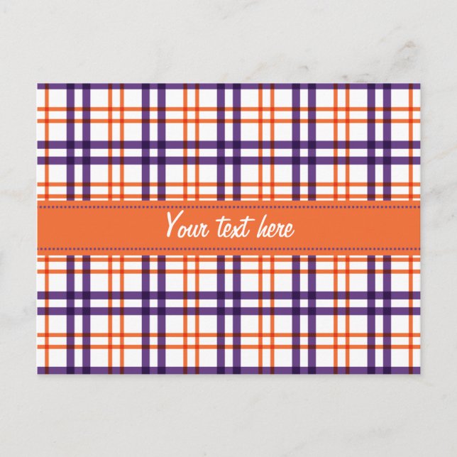 Purple and Orange Tartan Postcard (Front)