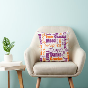 Purple and Orange Thank You Word Cloud Cushion