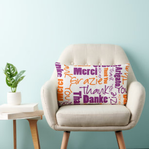 Purple and Orange Thank You Word Cloud Lumbar Cushion
