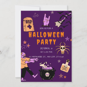 Purple and Orange Wicked Cute Halloween Party Invitation