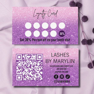 Purple and Pastel Pink Glitter Ombre Lash Tech Loyalty Card