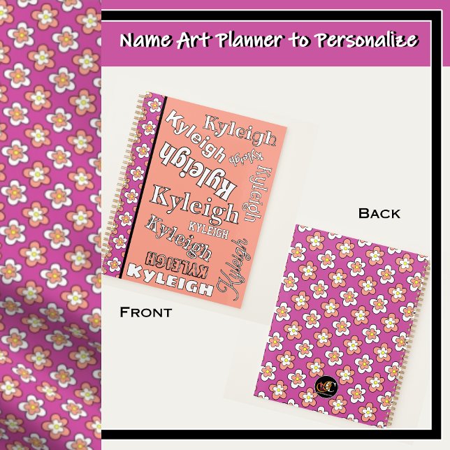 Purple and Peach Floral Personalised Customisable Planner (Pink and White Flowers on Purple - Name art for you to personalize.
)
