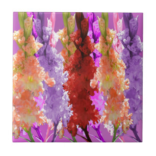 Purple And Peach Hollyhocks, Ceramic Tile