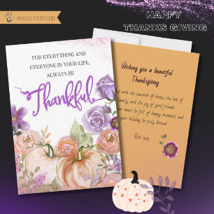 Purple and Peach Pumpkin Floral Thanksgiving Card
