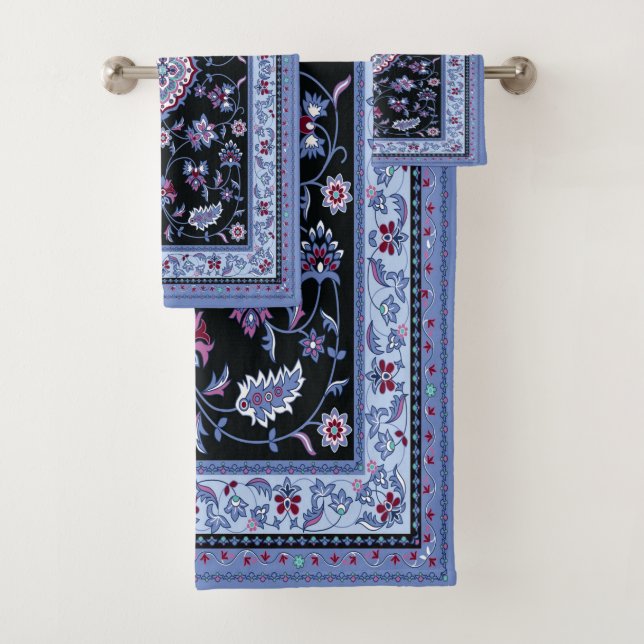 Purple and Periwinkle Persian Paisley Bath Towel Set (Insitu)