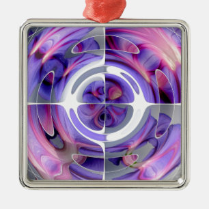 Purple and Pink Abstract Collage Metal Ornament
