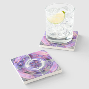 Purple and Pink Abstract Collage Stone Coaster