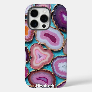 Purple and Pink Agate Slices with Gold iPhone 16 Pro Case
