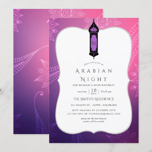 Purple and Pink Arabian Nights Themed Party Invitation